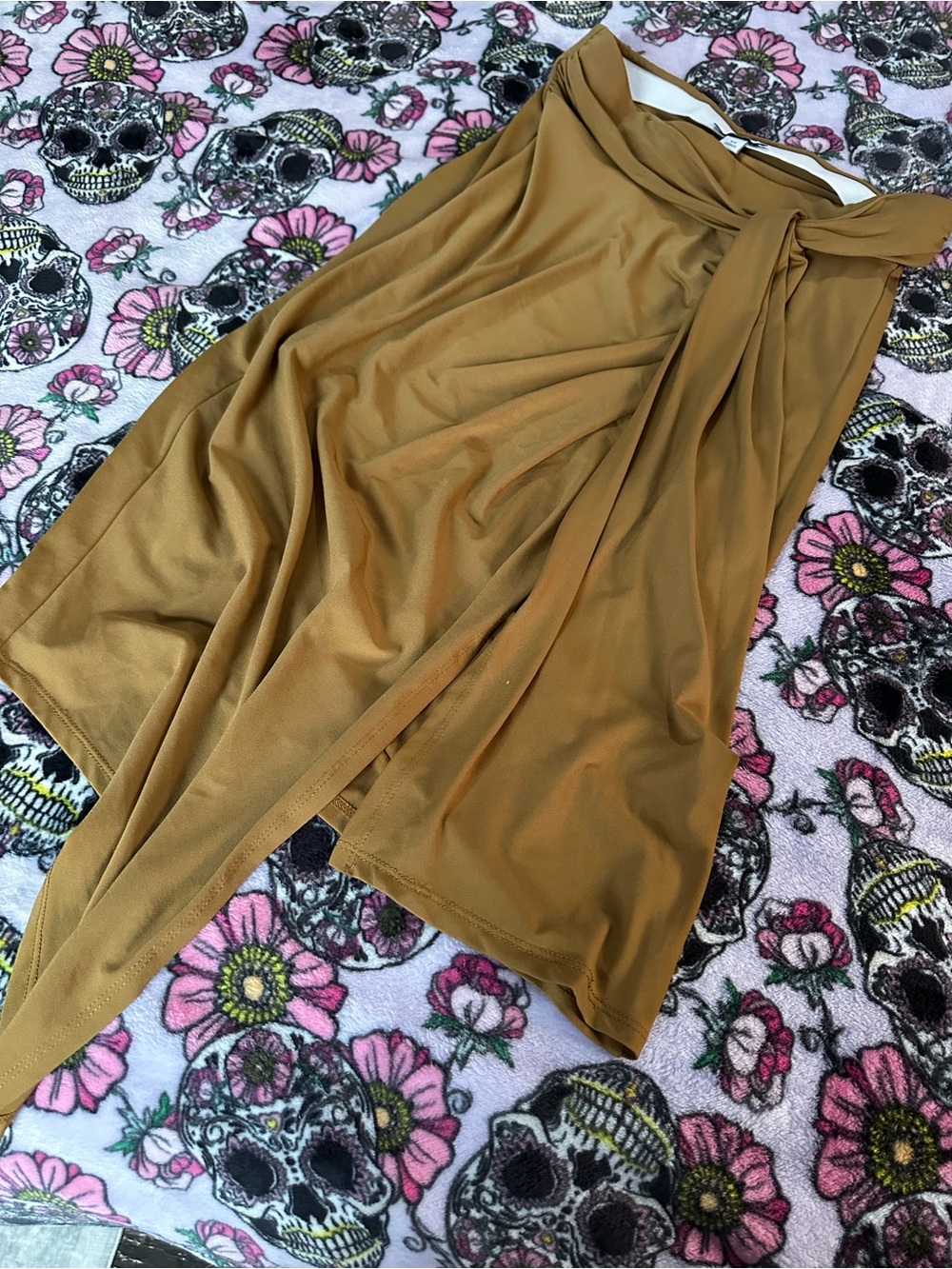 Nine West Mustard Asymmetrical Tie-Front Midi Skirt